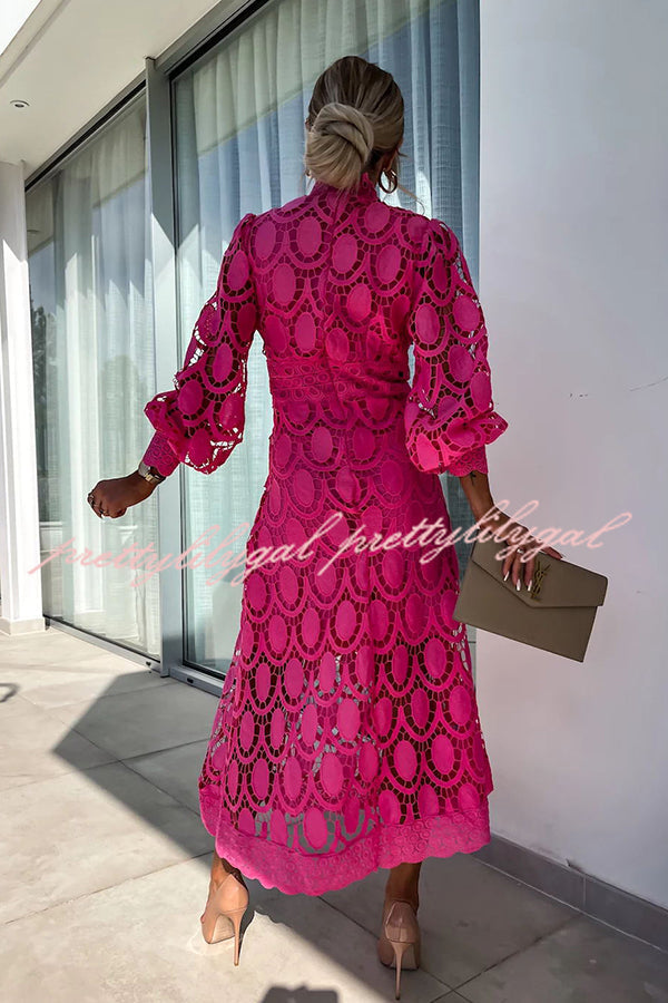 Vestido Helena – Midi de Renda de Crochê com Manga Lanterninha - Priya