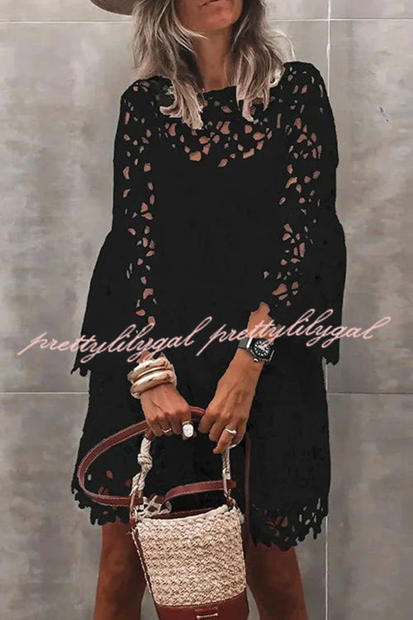 Vestido Sofia – Mini Floral de Renda de Crochê com Manga Sino - Priya