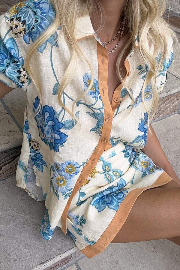 Conjunto Giselle – Camisa Floral com Saia Mini de Zíper em Linho - Priya