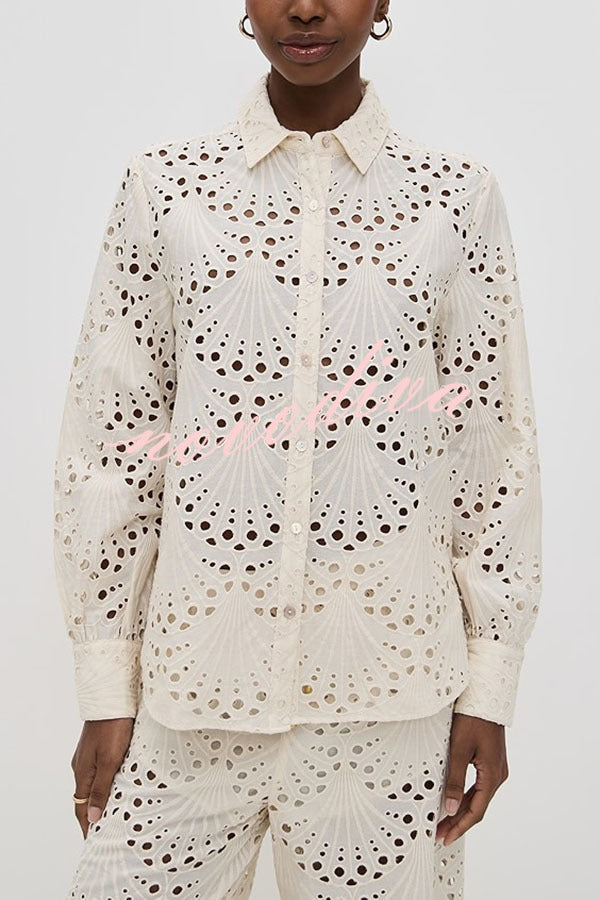Conjunto Lillah – Renda Bordada com Estampa Concha e Manga Longa - Priya