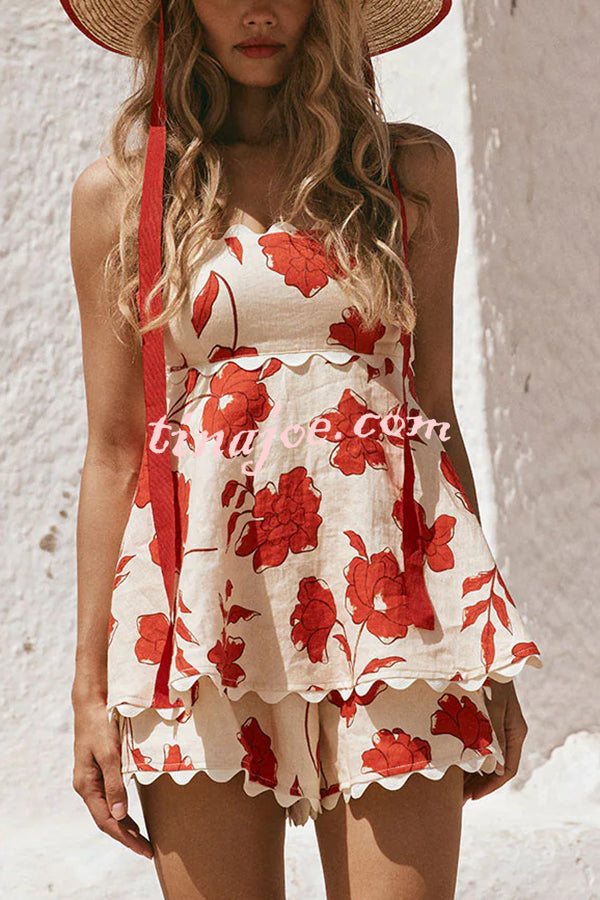 Conjunto Rosella – Top Tomara que Caia Floral com Shorts de Linho Cintura Elástica - Priya
