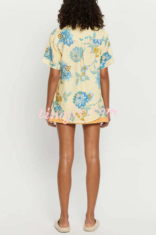 Conjunto Giselle – Camisa Floral com Saia Mini de Zíper em Linho - Priya
