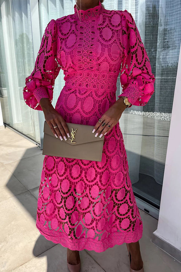 Vestido Helena – Midi de Renda de Crochê com Manga Lanterninha - Priya