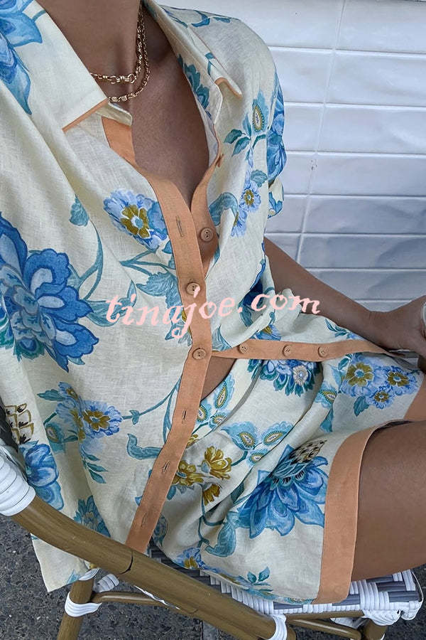 Conjunto Giselle – Camisa Floral com Saia Mini de Zíper em Linho - Priya