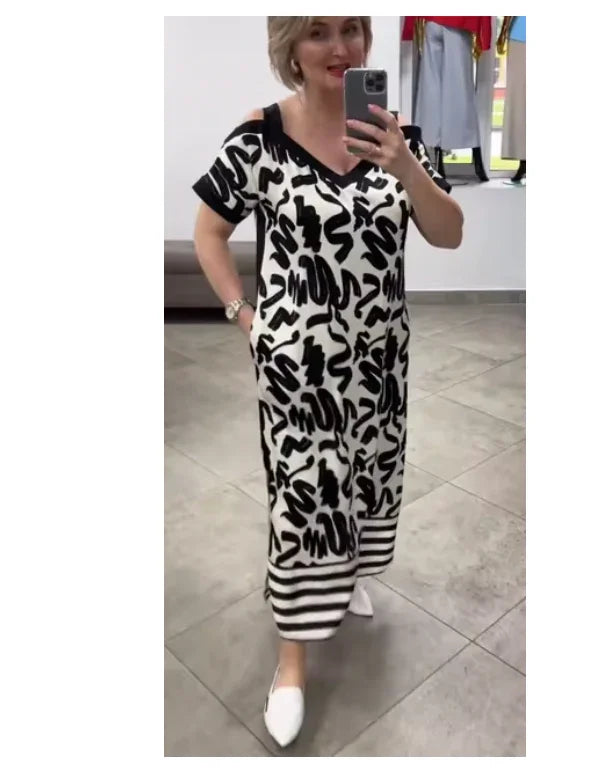 Vestido listrado com decote em V e respirável - Priya