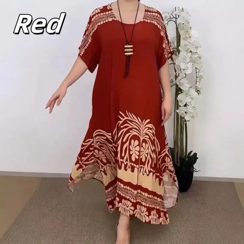 Vestido elegante com decote redondo, estampado e fluido, elástico - Priya