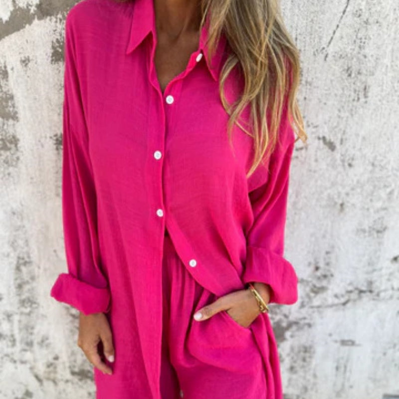 Conjunto Casual Esportivo Feminino – Camisa de Manga Longa + Shorts