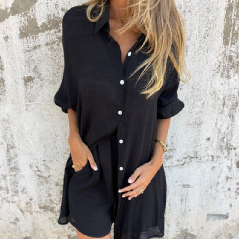 Conjunto Casual Esportivo Feminino – Camisa de Manga Longa + Shorts